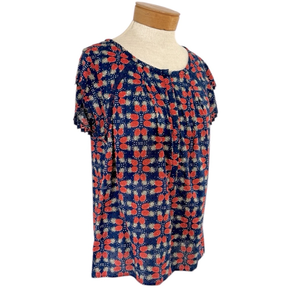 Vineyard Vines Med Pineapple Swiss Dot Blue Short Sleeve Cotton Top - Picture 8 of 11